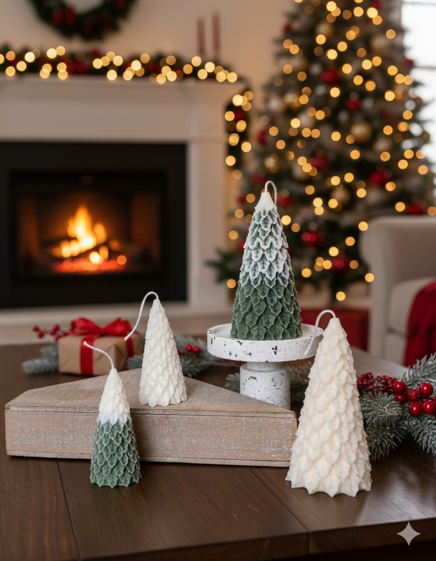 Christmas Pine Tree Candle – Festive Holiday Decoration (Multiple Sizes)