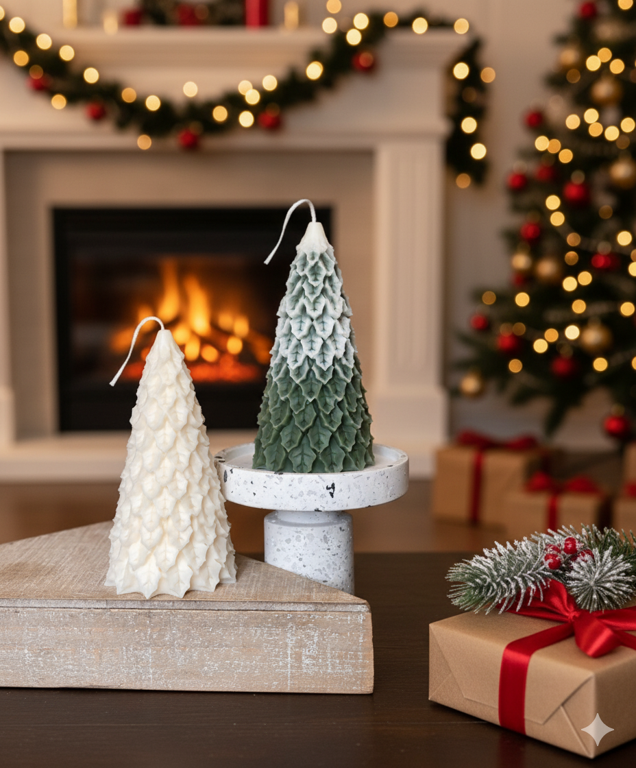 Christmas Pine Tree Candle – Festive Holiday Decoration (Multiple Sizes)