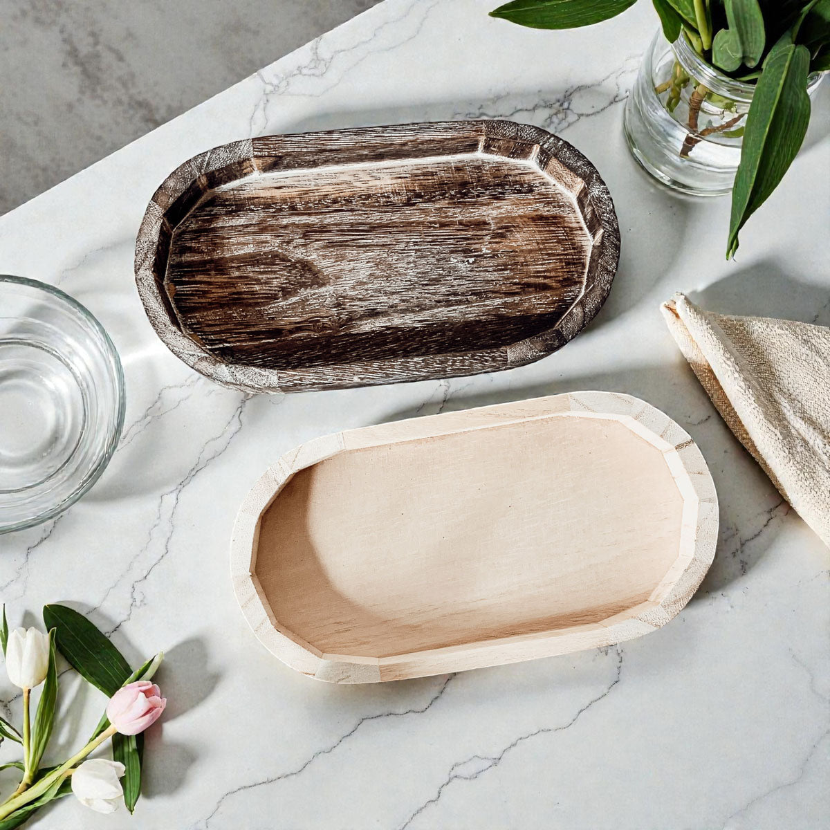 Rustic Wooden Tray – Minimal Neutral Decor