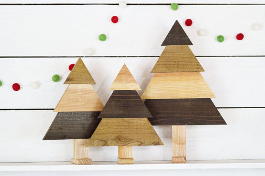 Set of 3 Rustic Wooden Christmas Trees – Handmade Holiday Decor